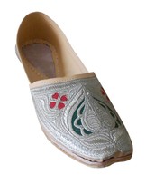 Men Shoes Indian Handmade Jutti Punjabi Leather Espadrilles Cream Mojari US 8  - £43.94 GBP