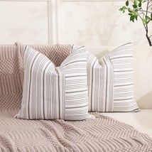 Set Of 2 Gray Linen Striped Patchwork Decorative Throw Pillows 18 X 18, 18X18. - £31.22 GBP