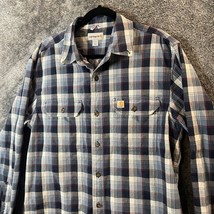 Carhartt Button Up Shirt Mens Large Blue Plaid Relaxed Rugged Work Longsleeve - £11.35 GBP