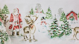 1 Fabric Tablecloth,70&quot; Round, Christmas,Santa &amp; Reindeer,Holiday Traditions, Bm - £23.70 GBP