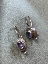 Dainty Oval Amethyst in Nonmagnetic Silver Dangle Earrings for Pierced E... - $14.89