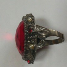 Edwardian Style Ring Large Red Glass Size 7 -Adjustable - $74.25