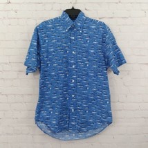 Nautica Shirt Mens Small Blue Fish Print Short Sleeve Button Up Casual Cotton - $15.99