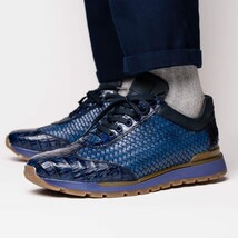calfskin and genuine caiman crocodile fashion sneaker Shoes Roma Navy image 6