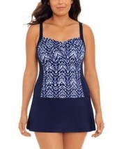 MSRP $109 Swim Solutions Twist Bra Skater Swimdress Navy Size 16 (DEFECT) - £51.52 GBP