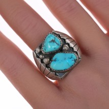 sz11 Vintage Navajo silver ring with two turqoise stones - £153.75 GBP
