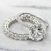 4.25Ct White Round Cut Diamond Engagement Wedding Ring Set 14K White Gold Size 7 - £247.49 GBP