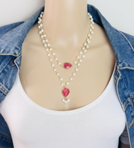 Layered Two Strand Pink Stone Freshwater Pearl Necklace - £22.22 GBP