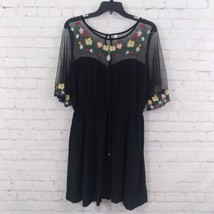 True Destiny Dress Womens XL Black Embroidered Sheer Mesh Boho Mini Draw... - £14.38 GBP