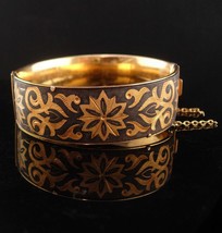 Victorian mourning Bracelet - hollow hinged Vintage Bangle - damascene  ... - $255.00