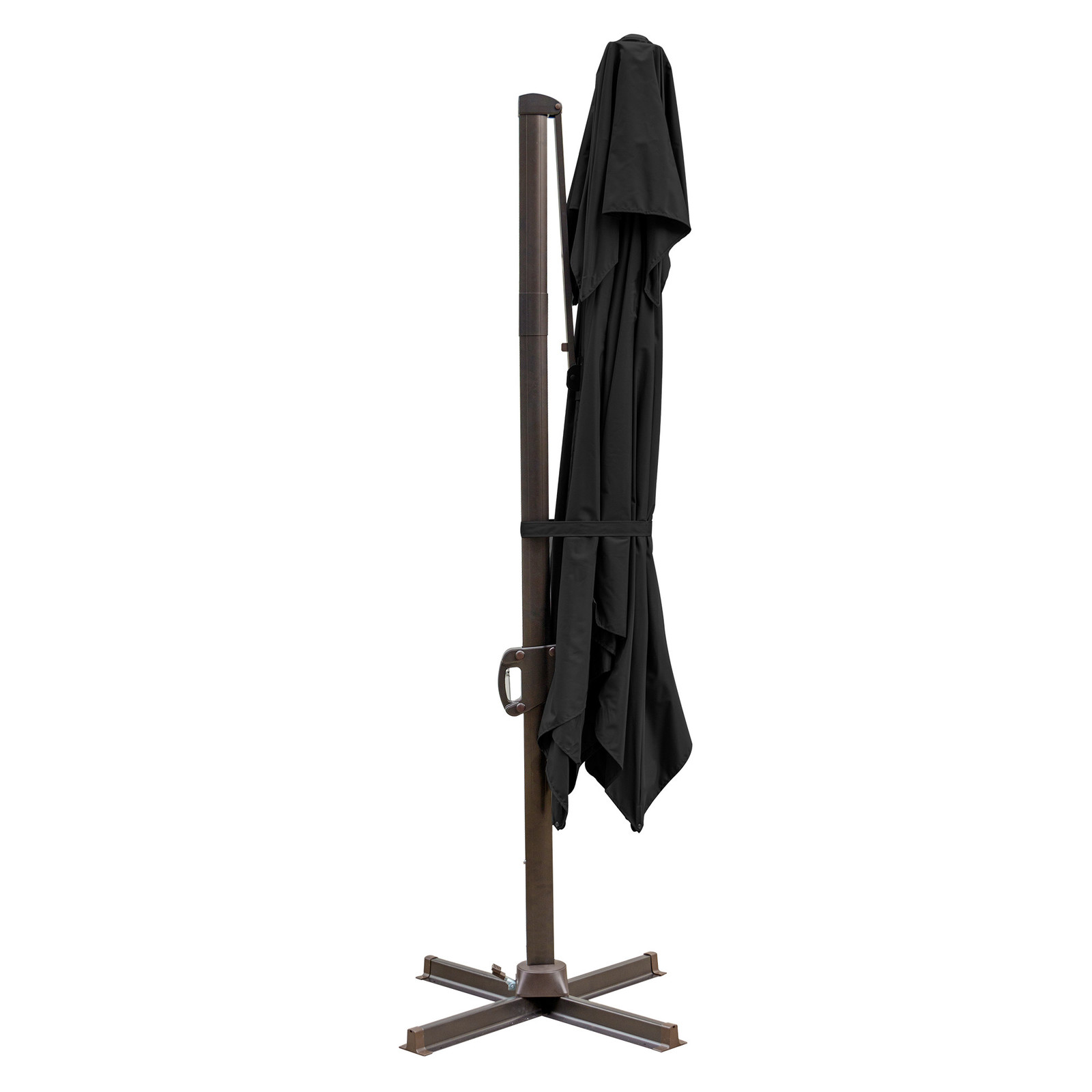 10&#39; Black Polyester Square Tilt Cantilever Patio Umbrella With Stand - $901.76