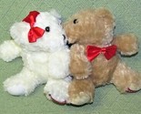 HERSHEY KISSES KISSING TEDDY BEARS PLUSH SET GALERIE TAN WHITE RED BOWS ... - $10.80