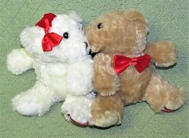 Hershey Kisses Kissing Teddy Bears Plush Set Galerie Tan White Red Bows 8" Toys - $10.80