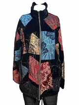 Chicos Womens Velour Patchwork Cardigan Jacket Large 14 Black - RB - £18.93 GBP