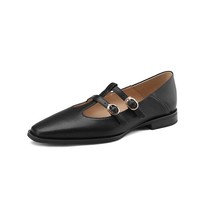 Women Real Cow Leather Shoes T-strap Double Buckle Retro Mary Janes Flats Ladies - £96.57 GBP