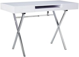 Kings Brand Furniture Contemporary Style Home &amp; Office Desk, White/Chrome - £194.06 GBP