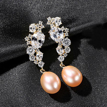Freshwater Pearl Earrings Dignified Flowers Long S925 Silver Zircon 8-9Mm Pearl  - £35.96 GBP