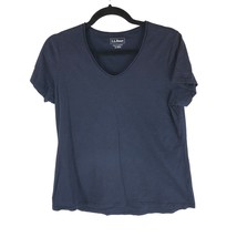 LL Bean Womens T Shirt Top V Neck Slub Knit Navy Blue S - £5.39 GBP