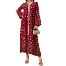 NWOT Red &amp; Gold Printed Long Sleeve Najma/Kaftan Shift Dress Size S/M - $355.84 MXN