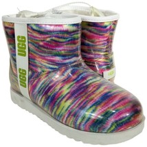 UGG Rainbow Pixelate Rain Boots Womens Size 6 Mini Slides 1129051K Clear... - $100.02