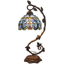 Tiffany Lamp Cloudy Blue Stained Glass Table Lamp, Metal Leaf Base 8X10X21 Inche - £162.75 GBP