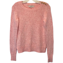 LOFT pink &amp; white marled nautical gold button detail crew neck sweater s... - £14.66 GBP