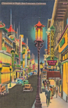 San FRANCISCO-CHINATOWN At NIGHT-LOTUS Bowl RESTAURANT-GREAT Neon Color Postcard - £7.19 GBP