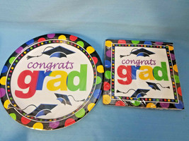 Congrats Grad Graduation Party Plates &amp; Napkins Unique Black Red Green Blue - £10.16 GBP