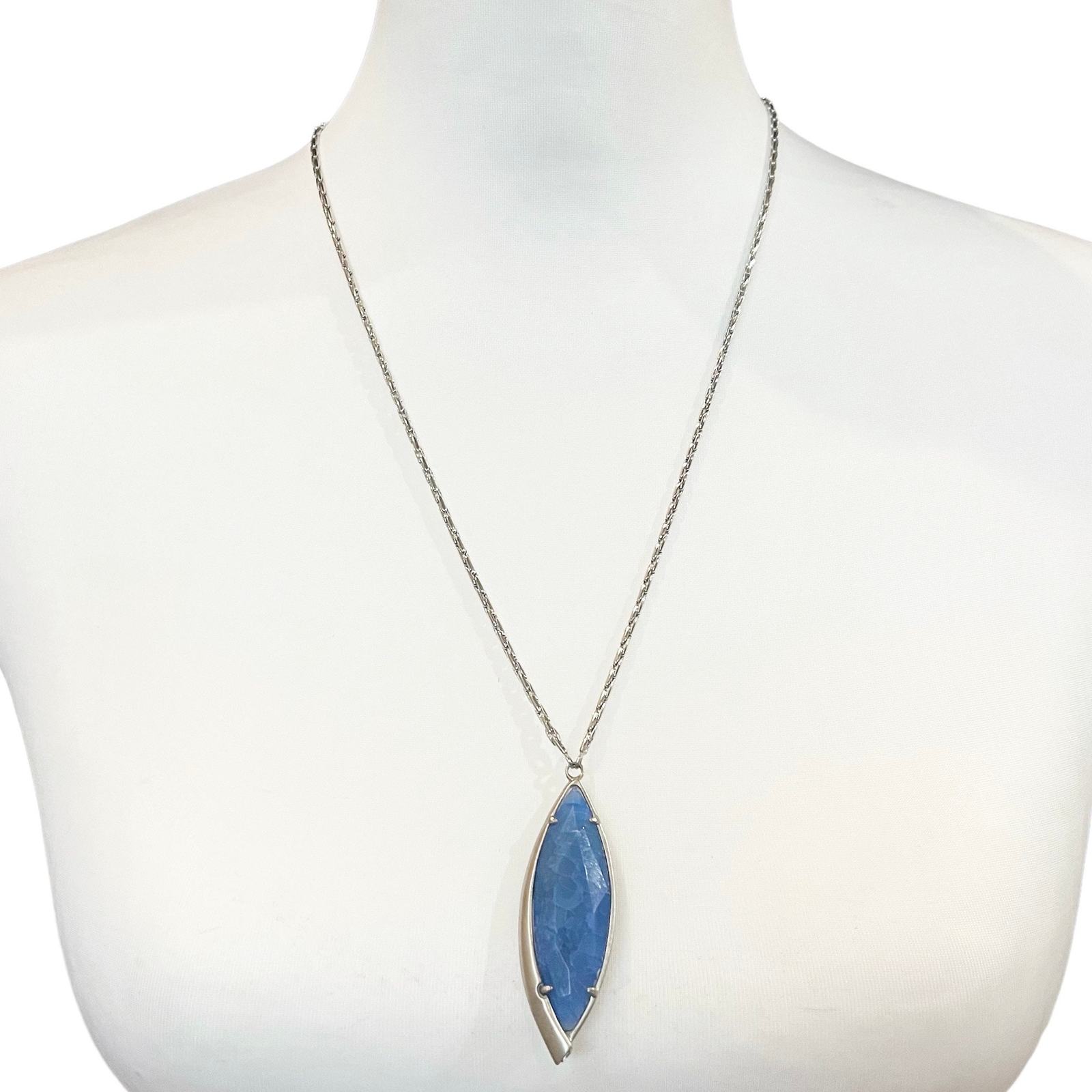 Kendra Scott Milla Lariat Necklace Brushed Silver Tone Blue Lace Agate - £40.32 GBP