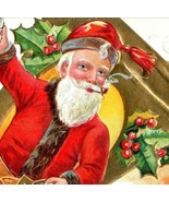 1910 Embossed Christmas Postcard Santa On A Bell Smoking A Pipe - $29.88 CAD