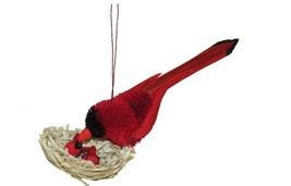 Kurt Adler Oversized Sisal Cardinal with Nest and Chicks Christmas Ornament L - £11.03 GBP