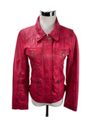 Public School Vintage Red Leather Moto Jacket Size S Pockets Zippers Lined - £235.89 GBP