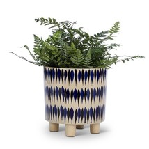 Brushstroke Footed Planter 6.25" High Stoneware High Gloss Beige Navy Elevated image 2