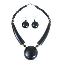 New Black Massive Bone Pendant Necklace &amp; Earring Set - £21.36 GBP