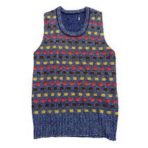 VTG 1970s Mod Geometric Knit Vest Blue Red Gold Retro Pattern 30s Dupe S - $69.25