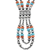 Navajo Desert Pearls Sterling Beads Turquoise Spiny Shell 2 Str Jacla Necklace - £386.08 GBP