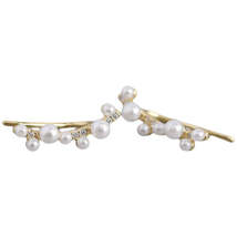 Anyco Earrings Stud Minimalist Pearl White Zircon Piercing Gold For Women - £21.53 GBP