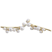 Anyco Earrings Stud Minimalist Pearl White Zircon Piercing Gold For Women - £21.53 GBP