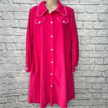 Vintage Vassarette Button Front Housecoat Robe Bright Pink Size 16 Fleece MCM - £27.65 GBP