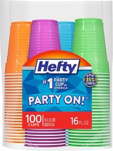 Party On Disposable Plastic Cups Assorted 16 Ounce 100 Count - £17.24 GBP