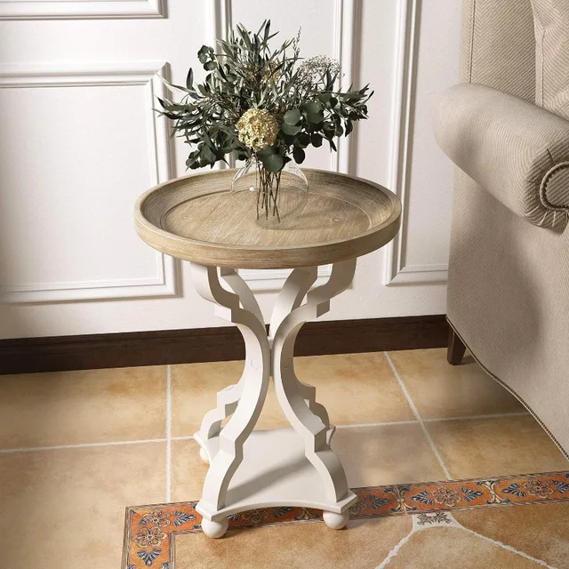 Rustic Farmhouse Cottagecore Accent End Table, Natural Tray Top Side Tab... - £108.93 GBP