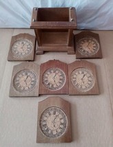 Vintage 6 Wooden Cork Coasters Mid Century  Set Storage Box Holder - £12.65 GBP