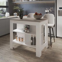 Taupe &amp; White Kitchen Island: Open Shelving Design - $319.99