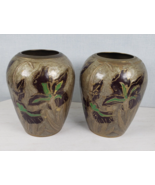 Vintage 4 Inch Solid Brass Cloisonne Enamel Vase Iris Floral Design Sage... - $32.20