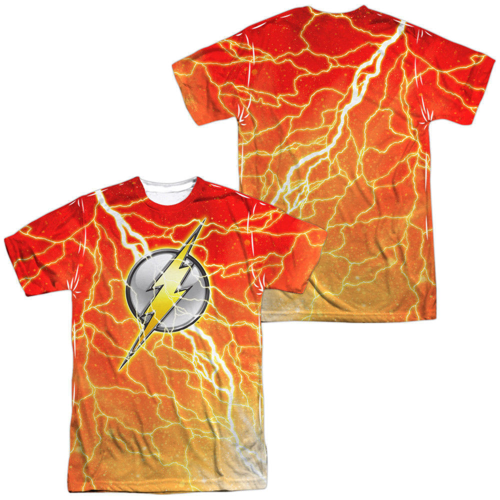 DC's Justice League JLA The Flash Lightning Logo Sublimation Front Back T-shirt - £25.56 GBP - £29.56 GBP