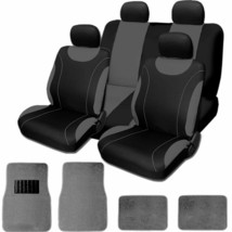 For Kia New Black and Grey Flat Cloth Car Truck Seat Covers Carpet Mat Set  - £36.47 GBP