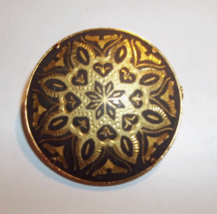 Vintage Round Toledo Gold Inlaid Damascene Pin - £7.37 GBP