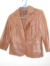 EUC! BOSTON PROPER Brown Buttery 100% Leather Jacket Long Sleeve Women s... - $53.91