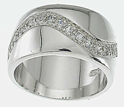 Womens 0.75 CT Sterling Silver CZ w/ Platinum Overlay Pave Set Fashion Band Ring - £42.21 GBP