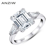 ANZIW  Emerald Cut Engagement Ring for Women 3-stone Ring Wedding Ring 925 Sterl - £25.61 GBP